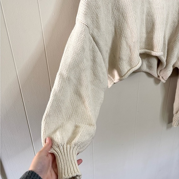 Zara light tan chunky knit cropped long sleeve polo sweater size SM - Picture 8 of 9